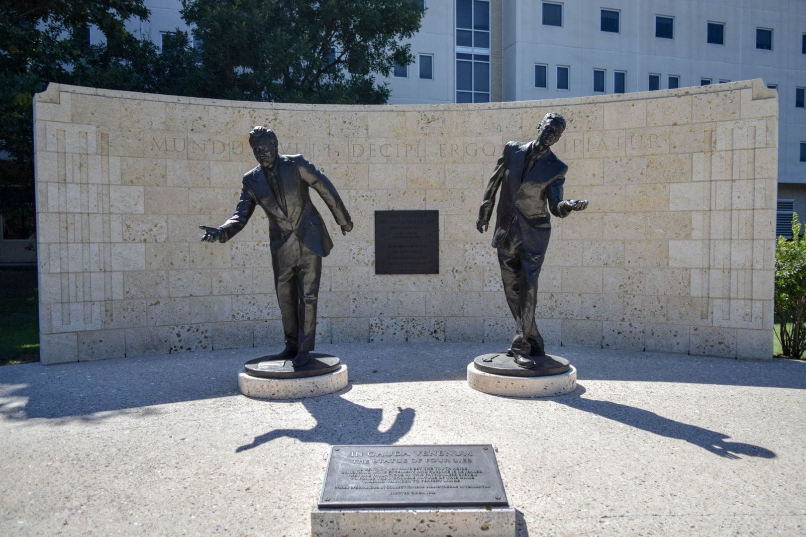 The Art Guys’ “Statue of Four Lies,” was installed at the creators' alma mater in 2010. (Courtesy The Art Guys, collection Public Art University of Houston System)