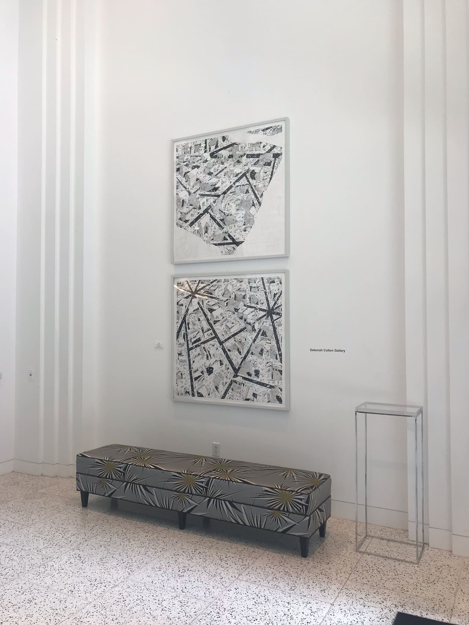 Perry House's crisp paintings, a pair of brush and ink on paper works, shown here underscore the depth of  talent of the late Houston painter (1943 - 2019). The artist is represented by Deborah Colton Gallery, who collaborated with Tootsies on this presentation at the retailer's Houston boutique through November 30. (Photo courtesy Tootsies and Deborah Colton Gallery)