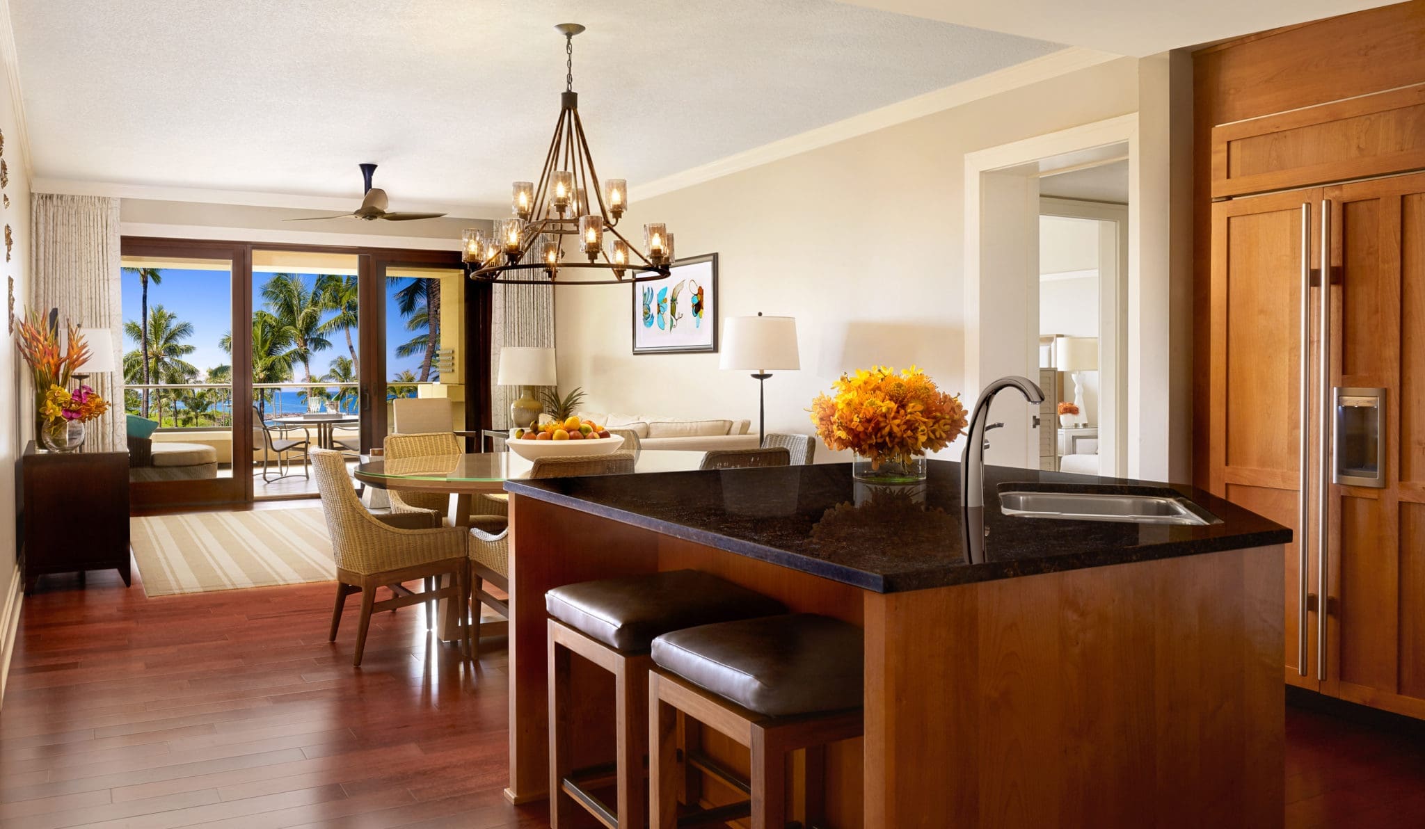 Even the hotel guests at the Montage are welcomed into spacious residences complete with fully stocked kitchens and living rooms perfect for a long vacation. 