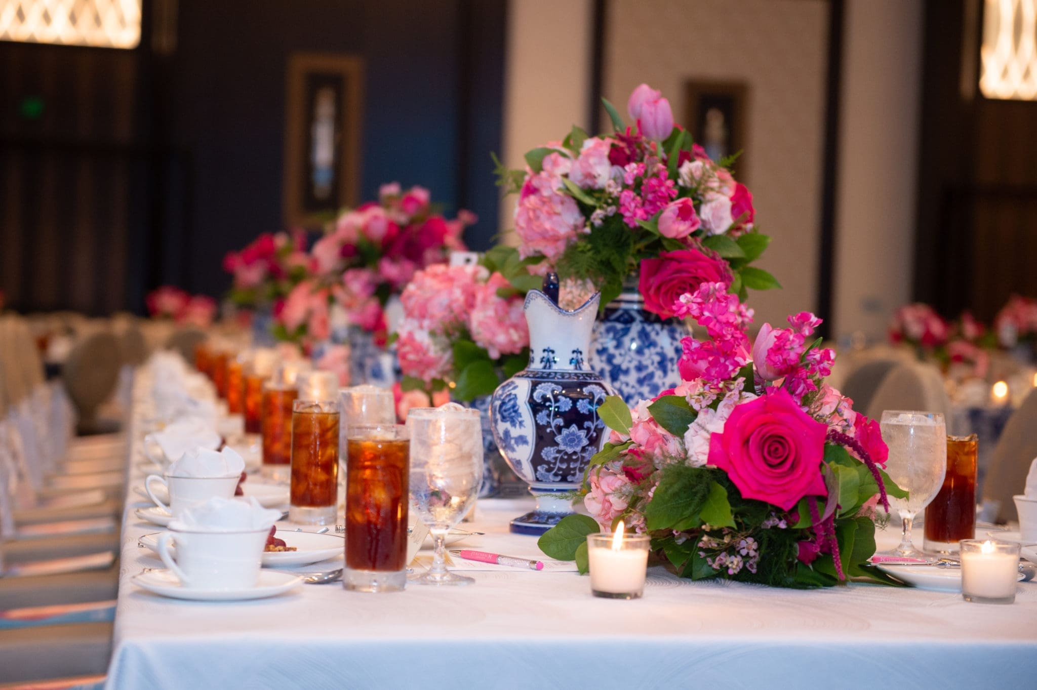 H-E-B florals dressed the tables in a rainbow of pinks and reds.