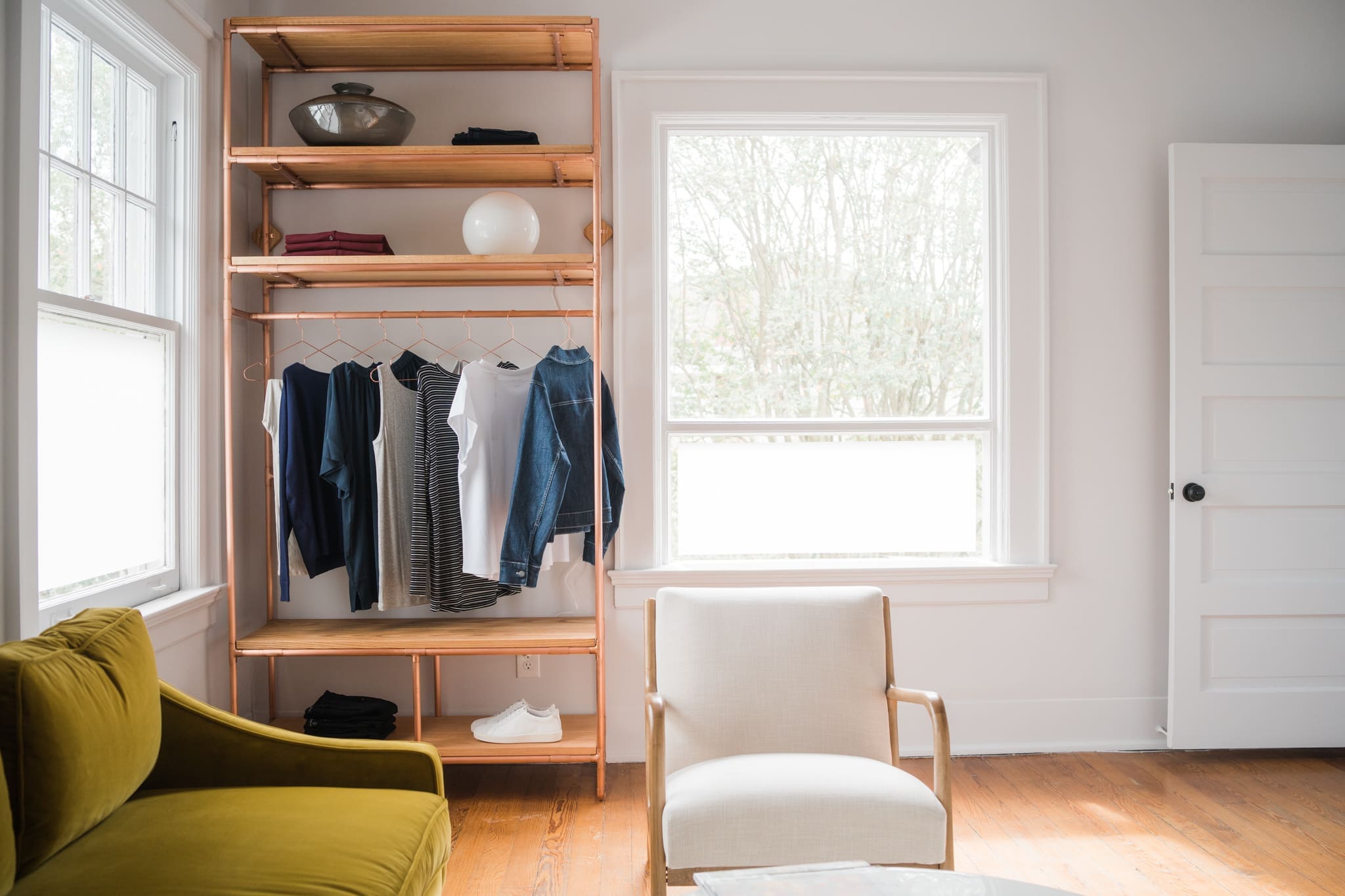 Dressing rooms are spacious and filled with light.