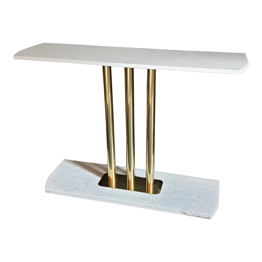 Large Carrara Marble and Brass Mid-Century Modern Console Table, Italy