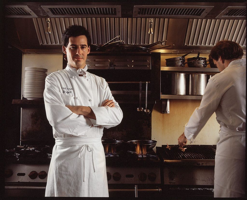 Robert Del Grande in the kitchen of the original Cafe Annie on Westheimer, 1984