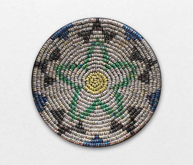 Continuum Basket: Pivat (Tobacco) by Gerald Clarke is made out of soda cans. Courtesy of PS Museum