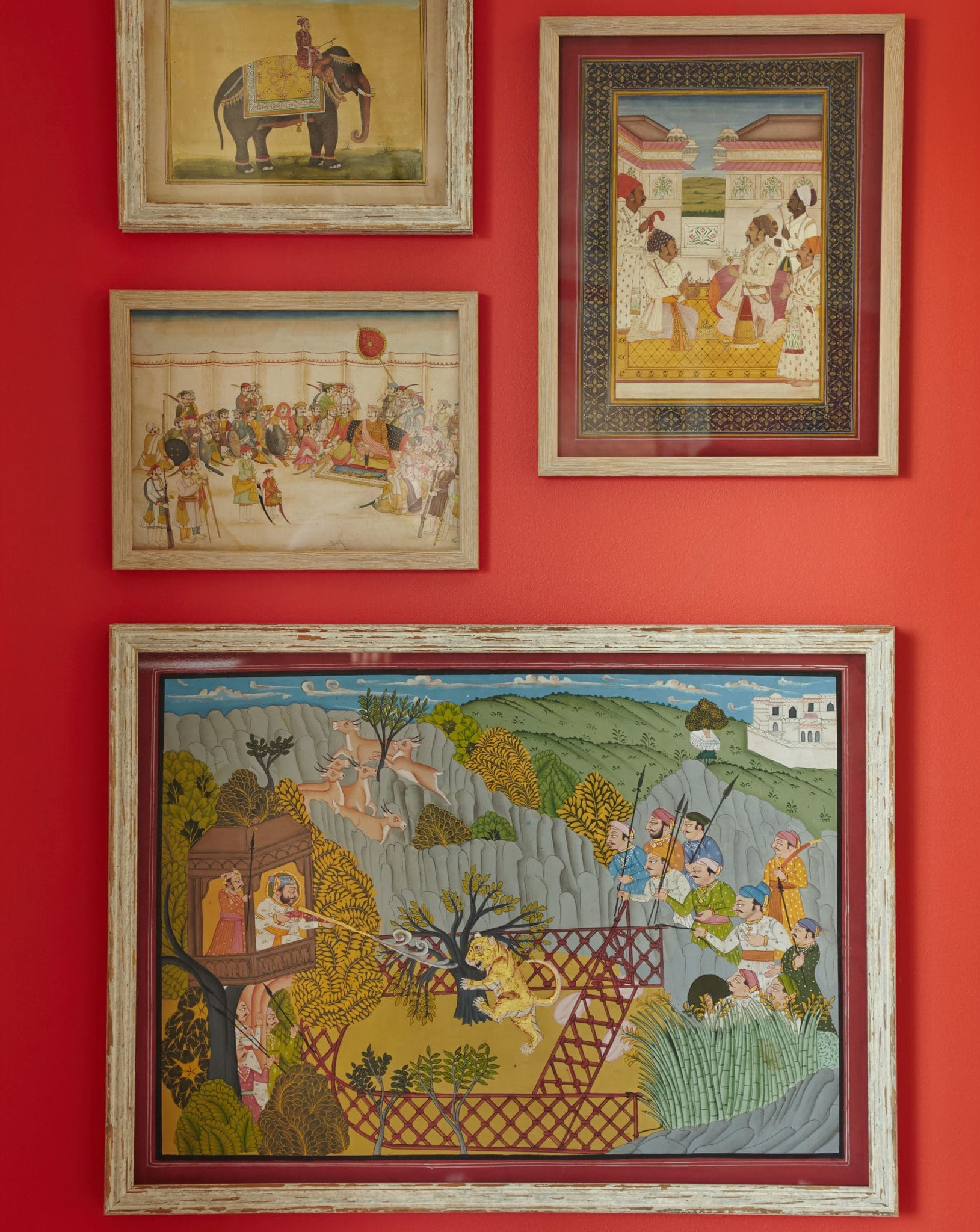 All of the Indian miniatures and portraits, collected over the years, are framed in camel bone. Most were found in New Delhi.