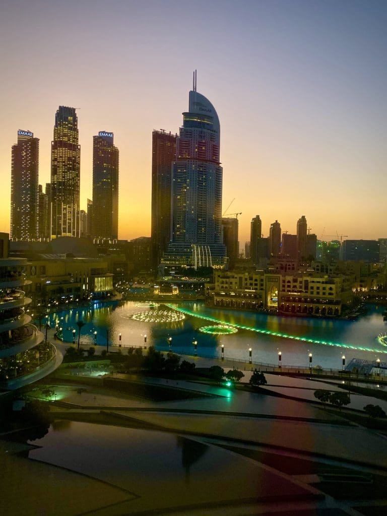 Dubai skyline at dusk 