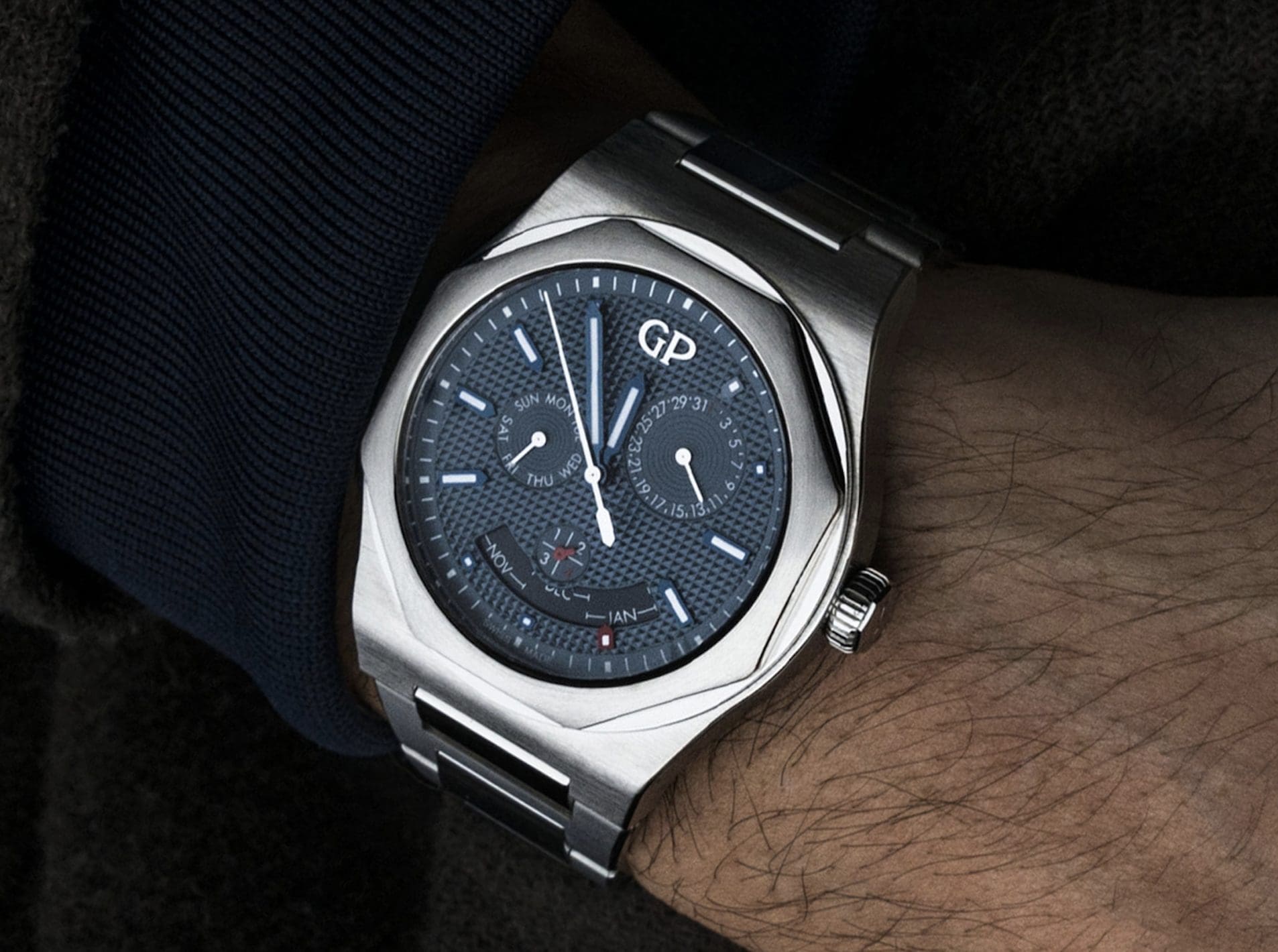 Girard-Perregaux Laureto Perpetual Calendar watch in stainless steel 