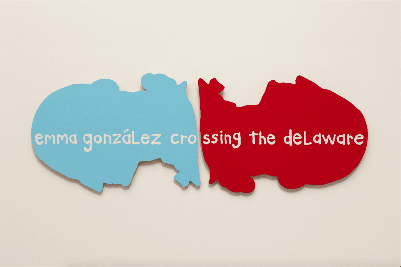 "Emma Gonzalez Crossing the Delaware," 2019, latex paint on wood panel.