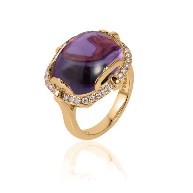 18K yellow gold Rock-N-Roll amethyst and diamond ring with cushion cabochon cut amethyst, $3,800.00.
