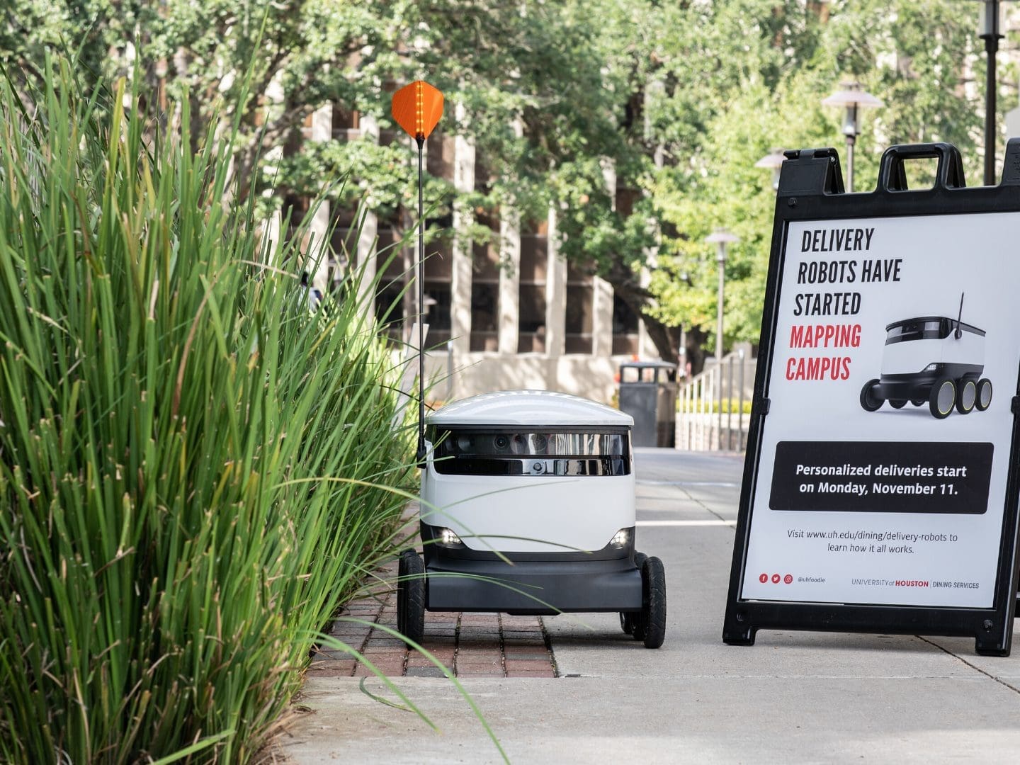 The food delivery robots move around UH's campus on their own.