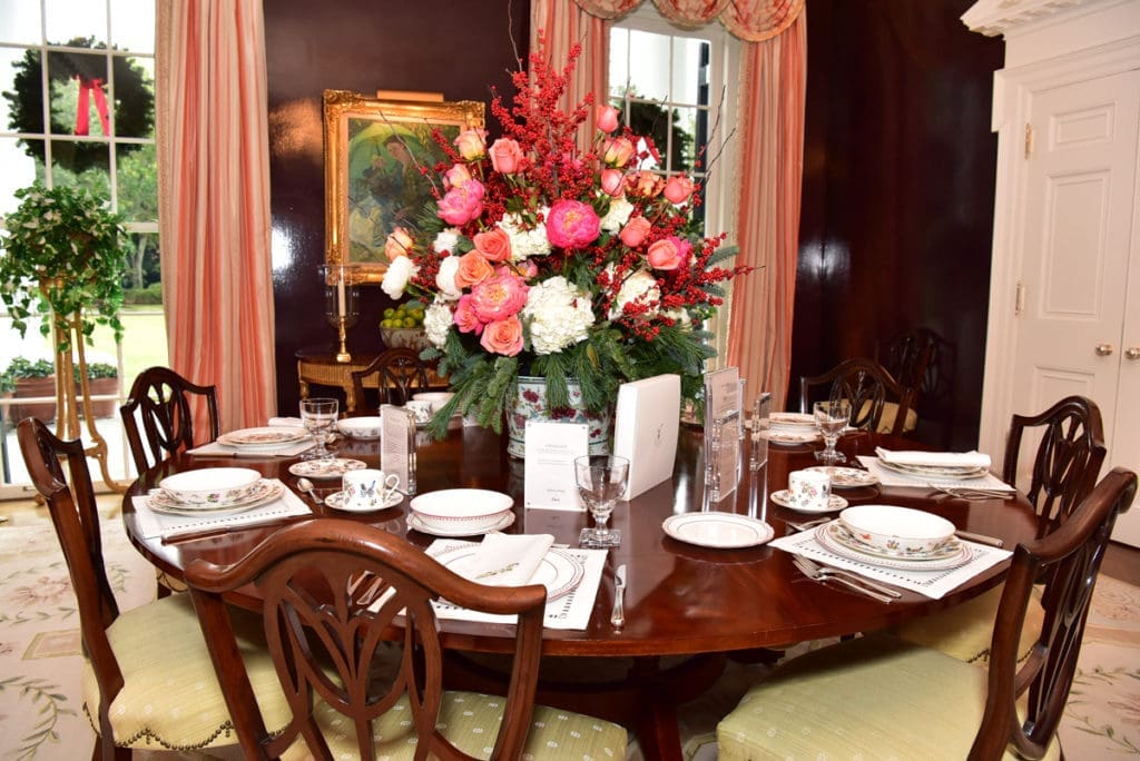 The table is set with the elegant, yet user-friendly china from OKA.