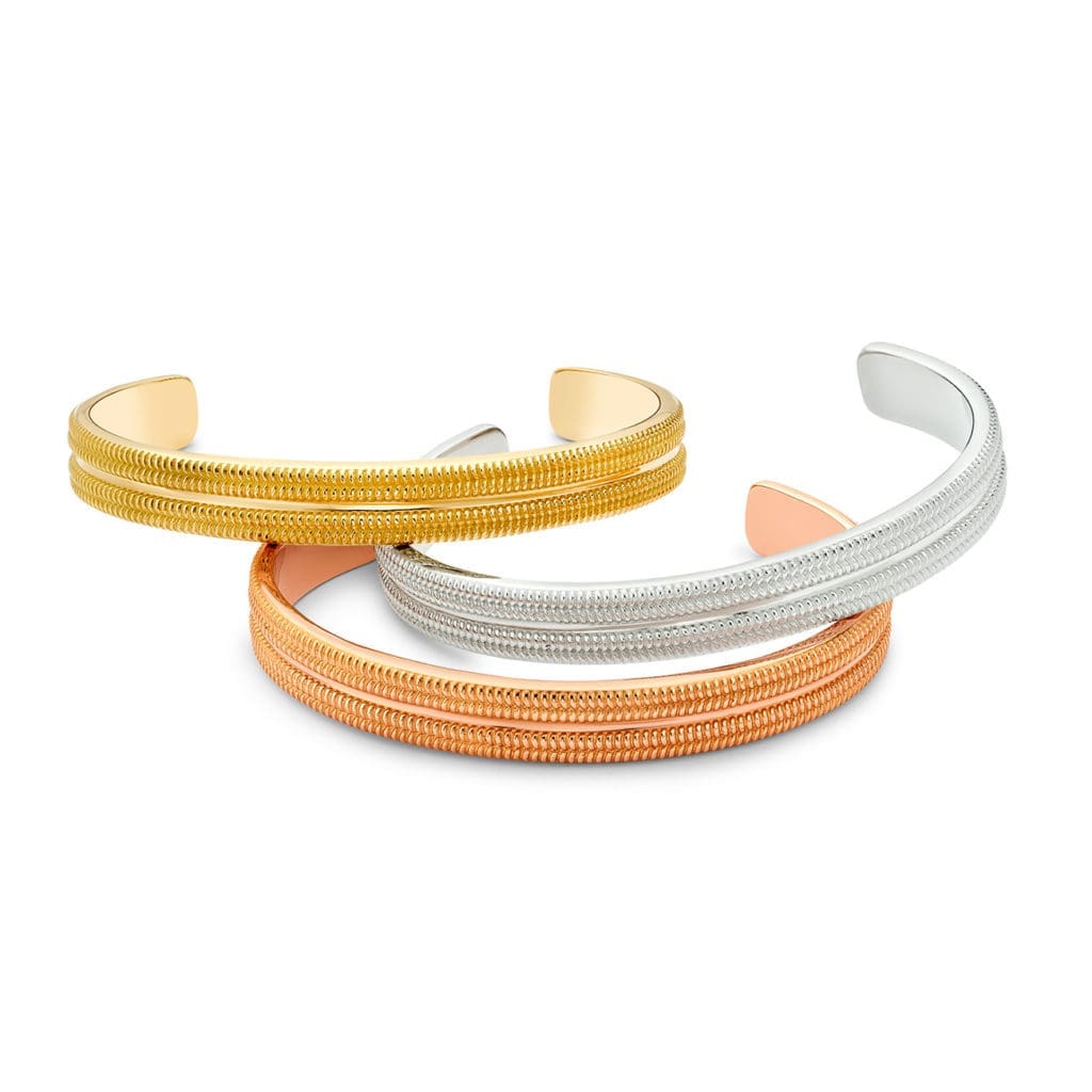 Mens Three Cuff Bracelet in 18K rose, yellow and white gold.