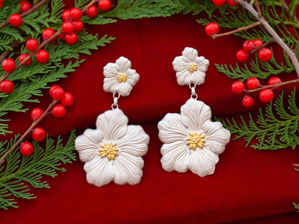  Buccellati sterling silver Gardenia Pendant Earrings