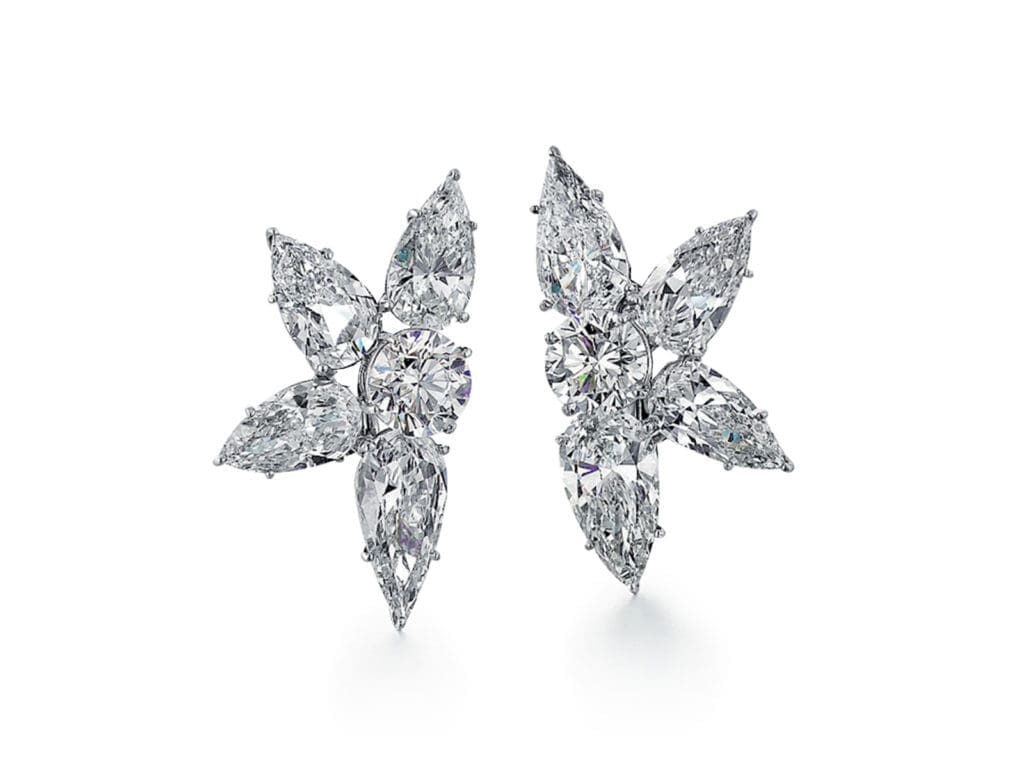 One-of-a-kind vintage Cartier platinum and diamond cluster earrings, circa 1995.