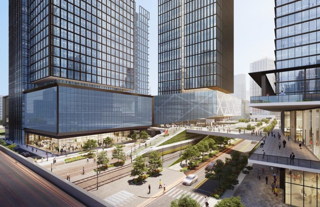 Once a barrier, the area will become a connection between neighborhoods. (Rendering by HKS Architects).