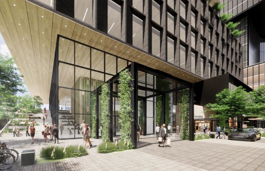 Mixed use neighborhood design.
(Rendering by HKS Architects).