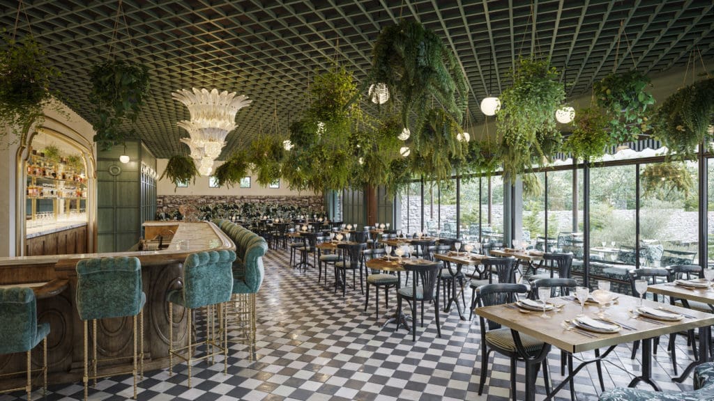 Lutie's garden-view restaurant will offer service throughout the day (Photo by Commodore Perry Estate/Auberge Resorts Collection)