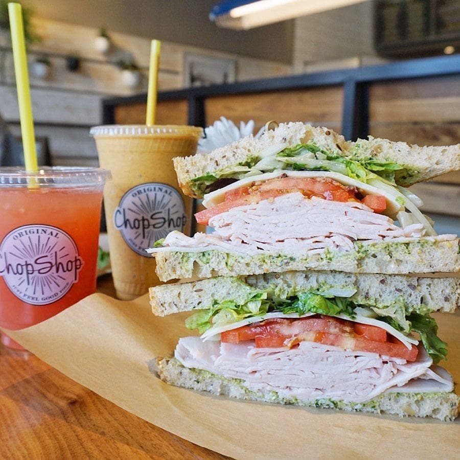 The Original Chop Shop serves healthy sandwiches, fresh squeezed juices, and smoothies.