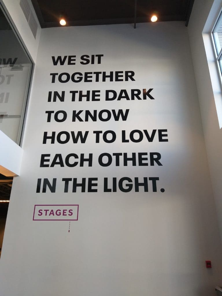 The Gordy's light-filled entrance lobby with signature text work. (Photo by CDA)