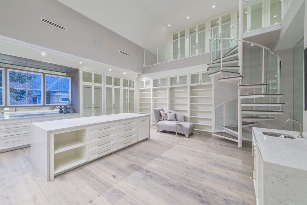 The two-story master wardrobe in the home at 2511 Del Monte pulls inspiration from the Chanel boutique in New York. It is listed with Compass agent DeeDee Guggenheim Howes. 