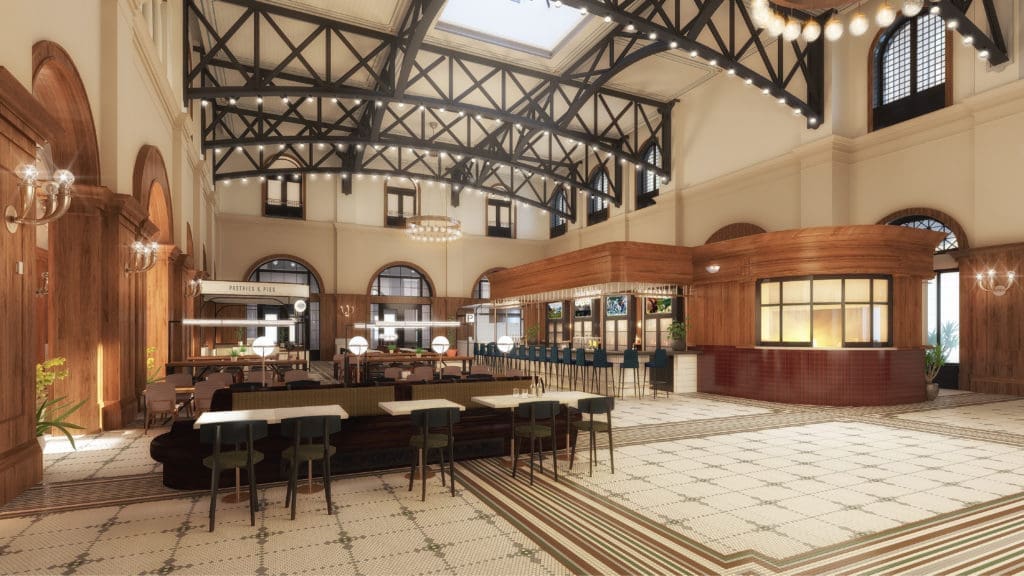 Harvest Hall is a European-style food hall at Grapevine Main. 