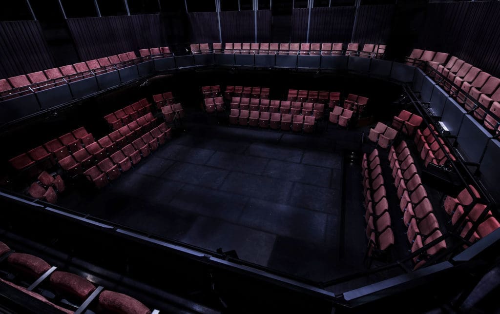 The Lester and Sue Smith Stage, a 223-seat arena theater is one of three stages at the new Gordy. The Smiths and the Gordys enjoyed a long friendship, which is how the Smith gift came to be. (Photo by Amitava Sarkar)