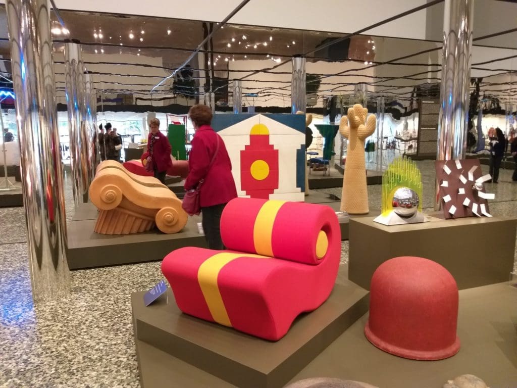 The dazzling Dennis Freedman Collection takes over the lobby of the Museum of Fine Arts, Houston's Law Building, in "Radical: Italian Design 1965-1985." (Photo by CDA)