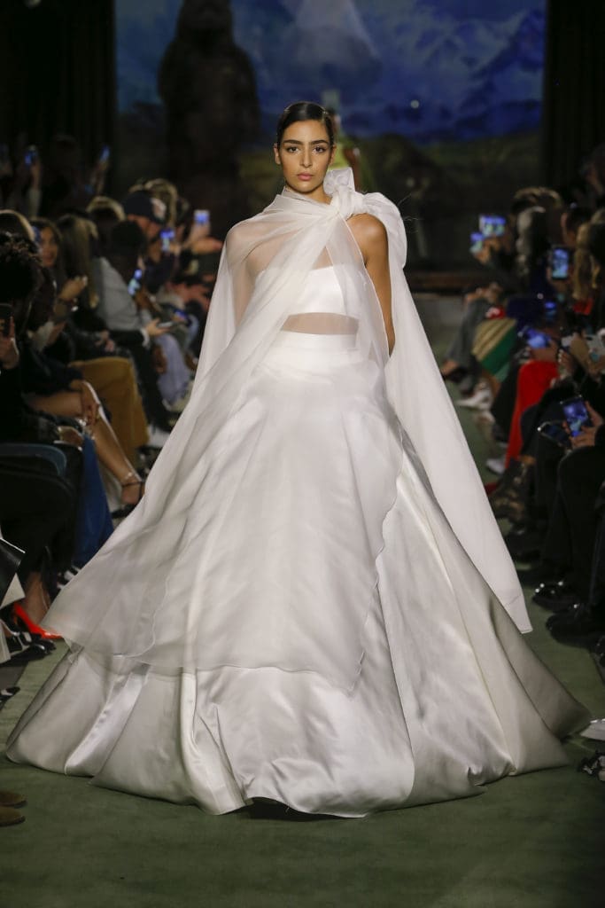 Brandon Maxwell white gown with cut-out at the waist. (Photo by Monica Feudi)