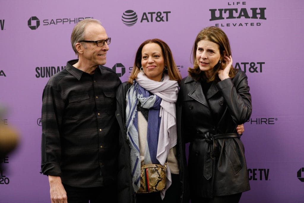 Director Kirby Dick, Drew Dixon and Director Amy Ziering attend the World Premiere of <i>Saudi Runaway</i> by Kirby Dick and Amy Ziering, an official selection of the World Documentary Competition at the 2020 Sundance Film Festival. © 2020 Sundance Institute | photo by Becca Haydu.