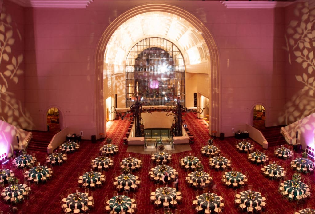 Wortham Theater Center Grand Foyer set for the Concert of Arias Celebration dinner (Photo by Alida Bonifaz)