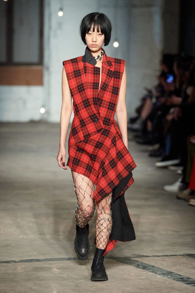 Monse plaid sleeveless power shoulder dress. (Photo by Imaxtree)