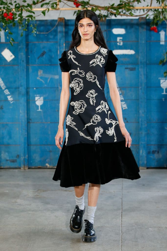 Jonathan Cohen little black velvet dress decorated with upcycled Swarovski crystals. (Photo by Dan Lecca)
