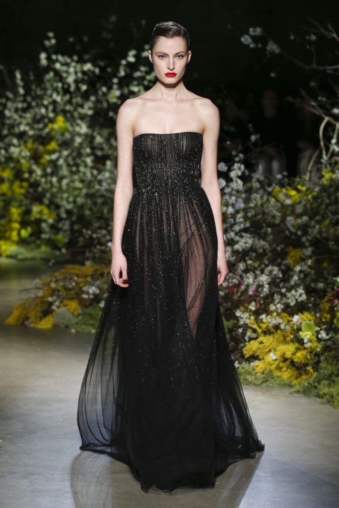 Jason Wu black strapless gown embroidered with Swarovski crystals. (Photo by Jason Wu)