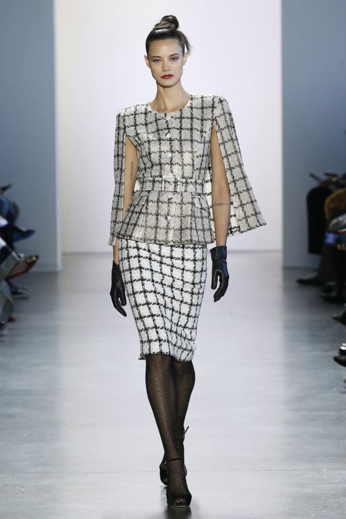 Badgley Mischka checked suit with arm cutouts. (Photo courtesy of Badgley Mischka)