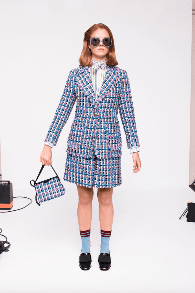 Kate Spade tweed suit with matching handbag. (Photo by Andres Burgos )