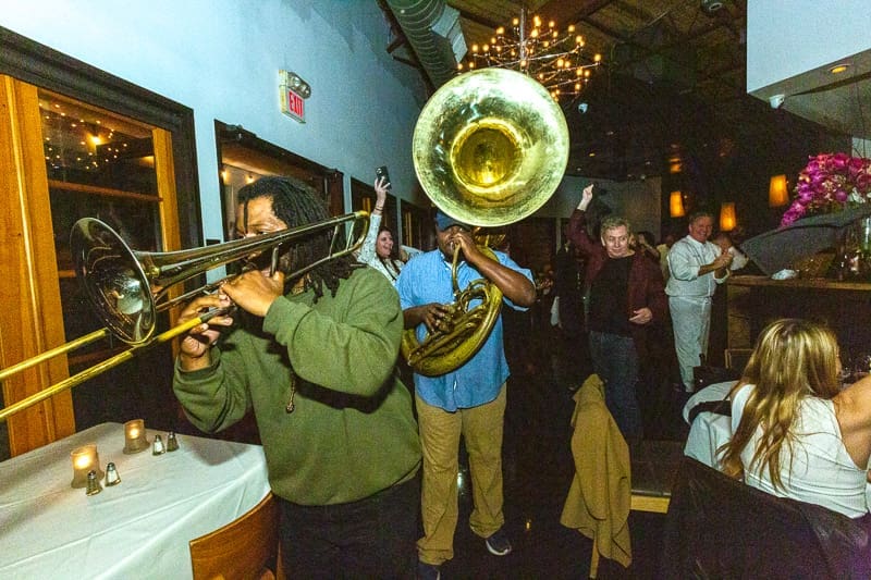 The New Orleans Second Line band parades through Ibiza on closing night. (Photo by Tony Ruppe)