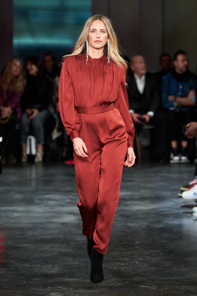 Veronica Beard Kavia jumpsuit, Jovanna booties. (Photo by Imaxtree)