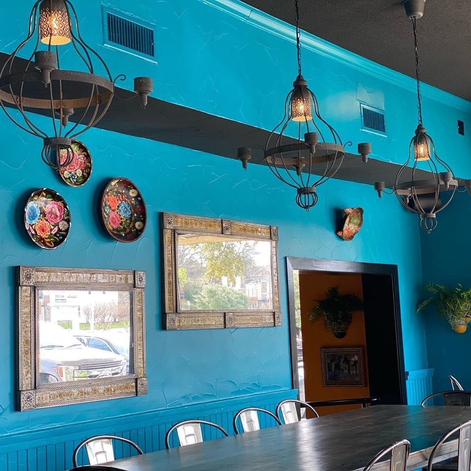 A vibrant and colorful interior at the new Enchiladas Ole.