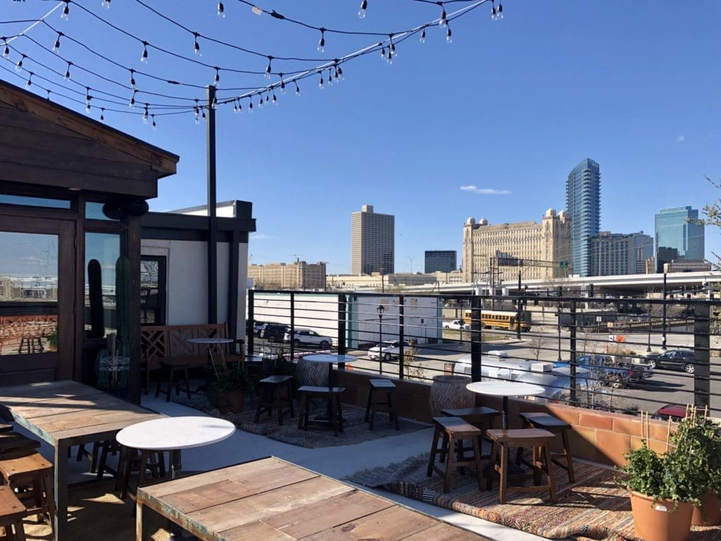 The Downtown Fort Worth view from the lush second floor patio of Tinie's. (Photo by Courtney Dabney.)