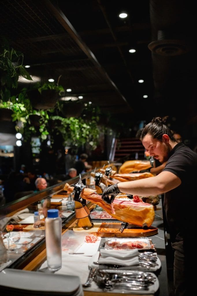 The jamón platform in the Enrique Tomás dining room.