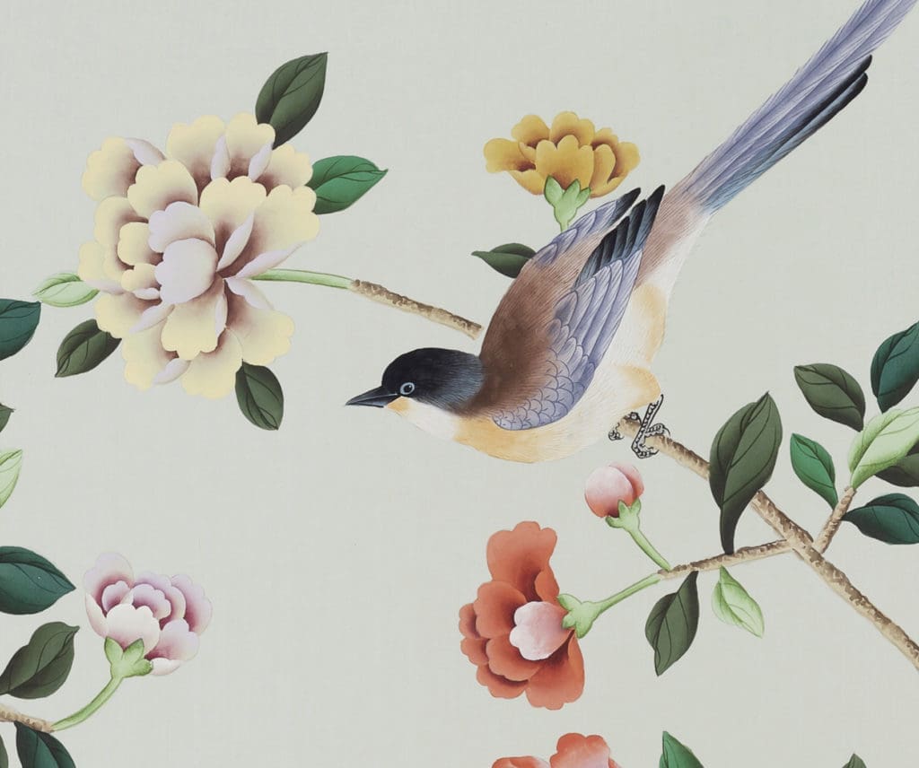 Detail from a de Gournay X Erdem wall panel 