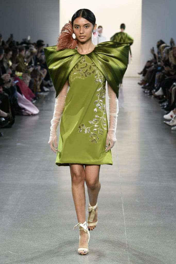 Bibhu Mohapatra henna crepe dress with sequined pipli embroidery and striped silk wings. (Photo by Yannis Vlamos/Indigital.tv)