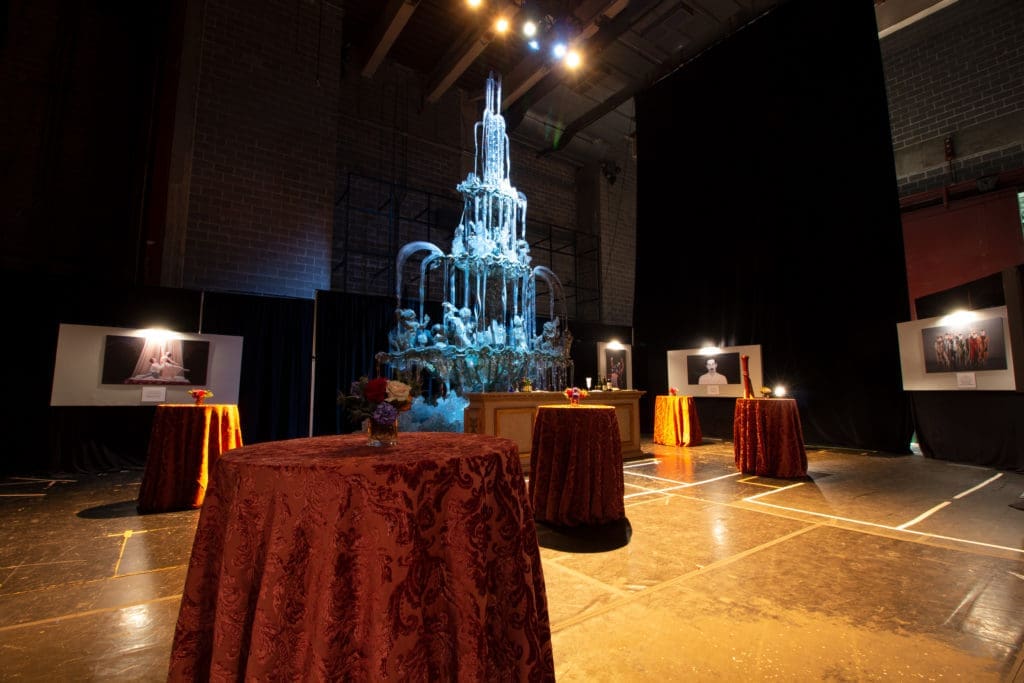 The cocktail reception featured a three-tiered fountain and images from the season's productions. (Photo by Alida Bonifaz)