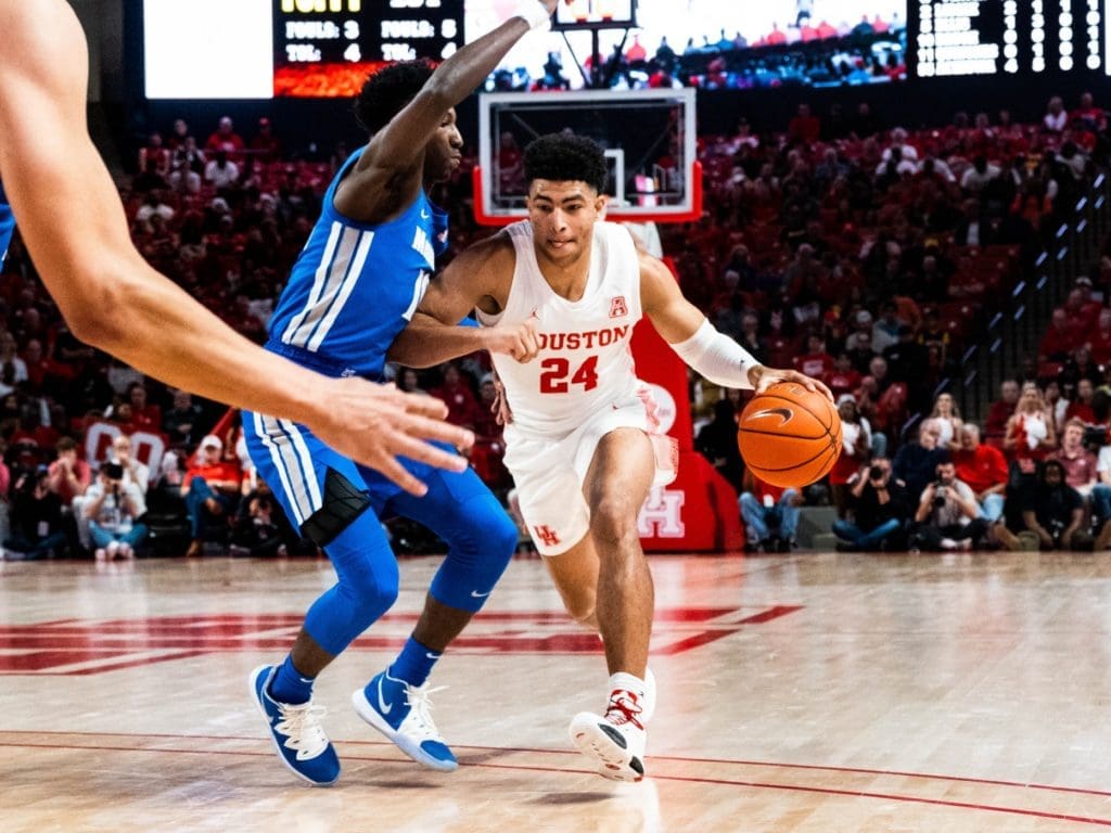 Quentin Grimes has emerged as one of the best guards in the country at the University of Houston. (Photo by F. Carter Smith)
