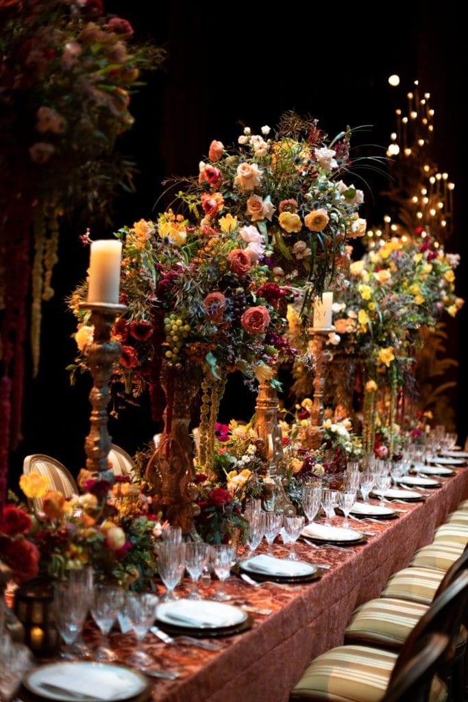 The Wortham Theater Center stage in 2020 becomes an exquisite dinner setting for Houston Ballet in the hands of Richard Flowers and The Events Company. (Photo by Alida Bonifaz)