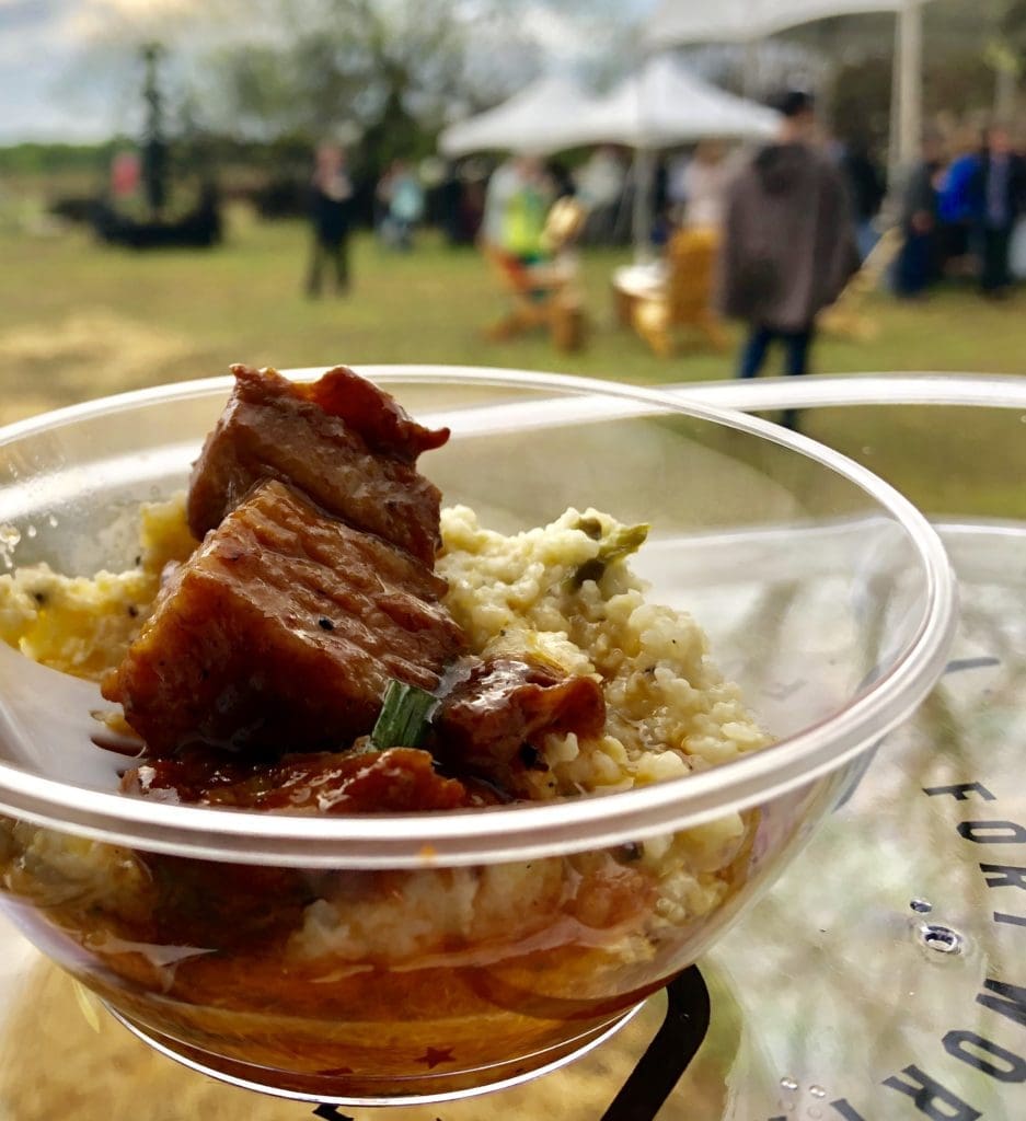 A nibble of pork belly and polenta. (Photo by Courtney Dabney).