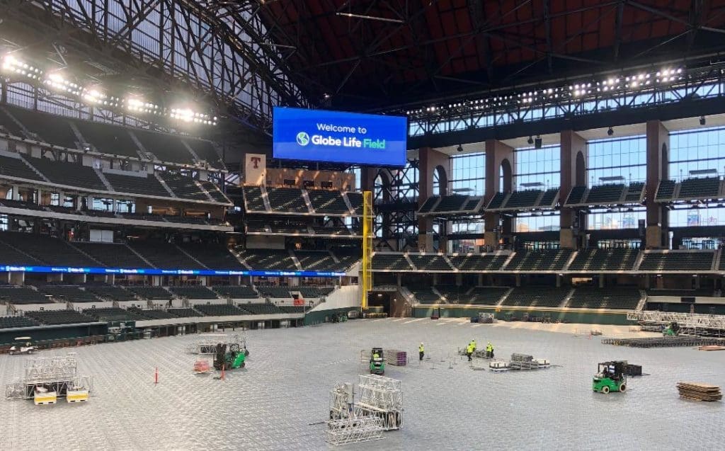 Some seating and flooring remain to be  installed before Chris Stapleton takes to the stage on Saturday. (Photo by Courtney Dabney)
