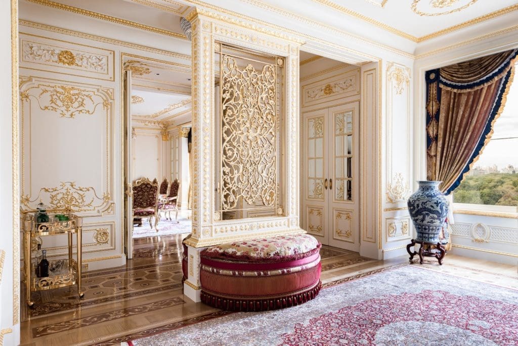 The lavish entry hall leads to the dining room  (Photo courtesy Douglas Elliman )
