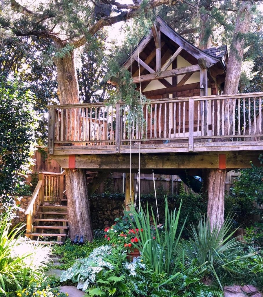 A storybook garden at a Tudor style mansion.