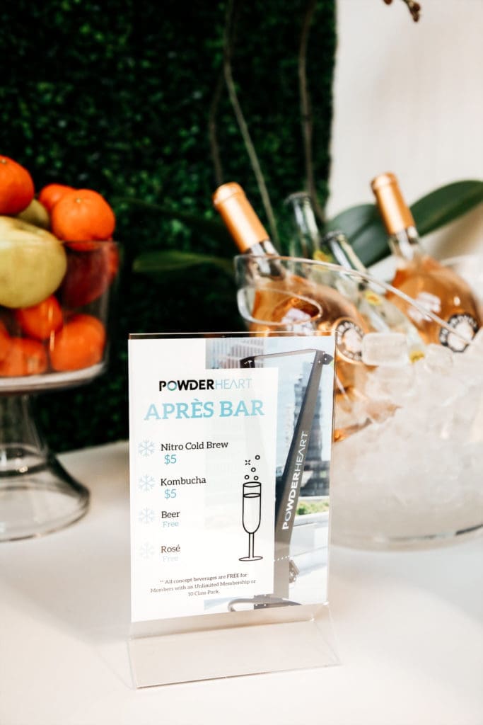 Après class, take advantage of complimentary rosé and beer, or opt for kombucha or nitro cold brew for $5. 